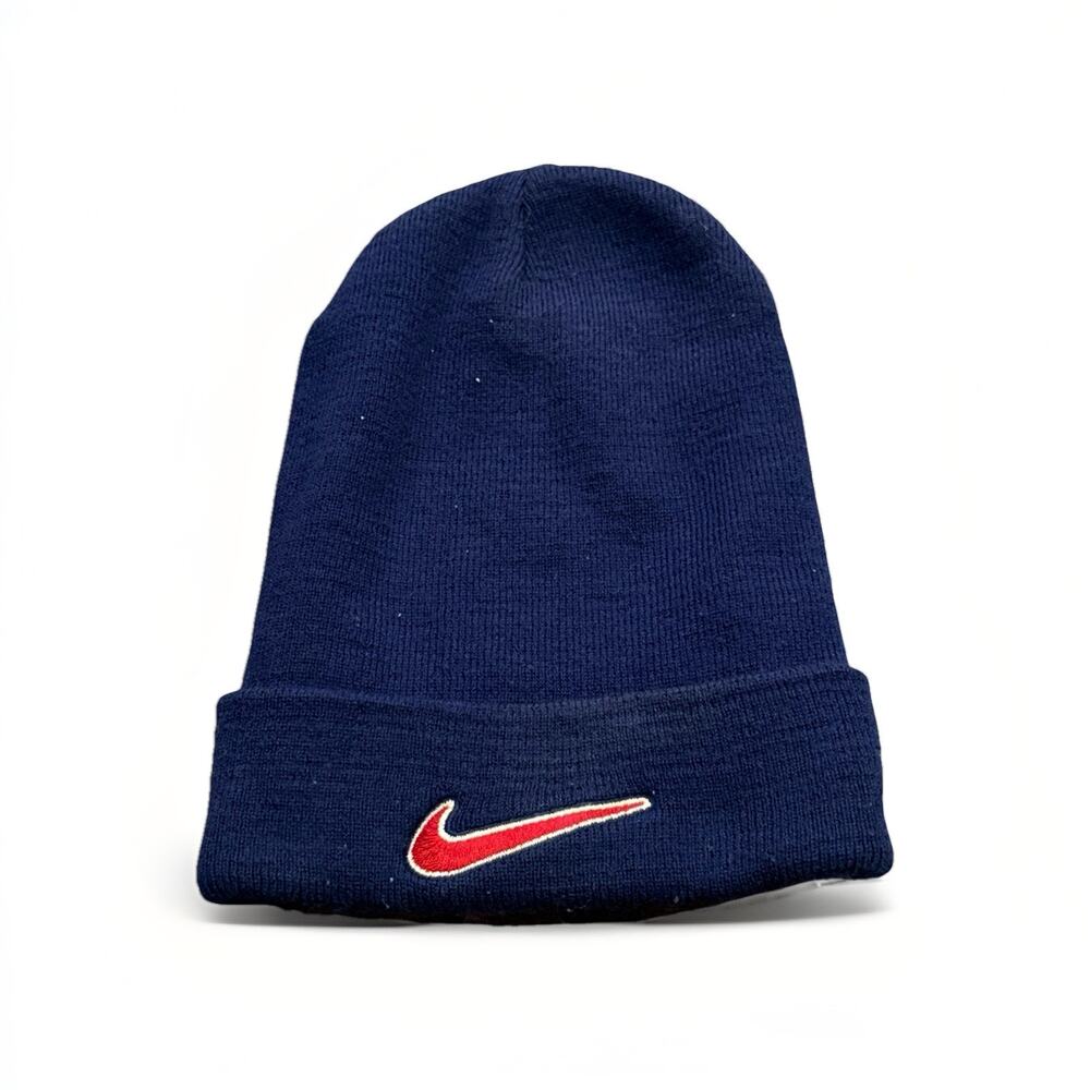 Vintage Nike Unisex Navy Y2K Knit Embroidered Solo Swoosh One Size Beanie Cap